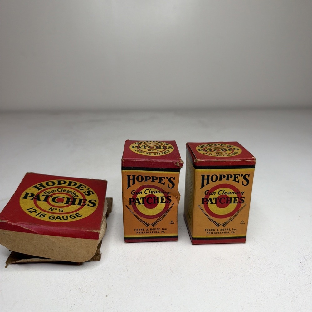 Vintage 1940 Hoppes 2 No.3 Gun Cleaning Patches In Box & 1 No.5 Open Box